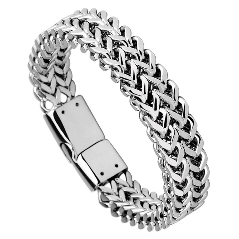 Gelang baja Titanium pria, lebar 11.5mm, gelang Tautan rantai dua lapis, panjang 17.5cm hingga 24cm, ukiran