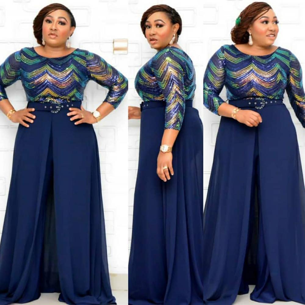 Macacão Elegante de Chiffon com Contas Coloridas Personalizadas para Mulheres Africanas + Cinto