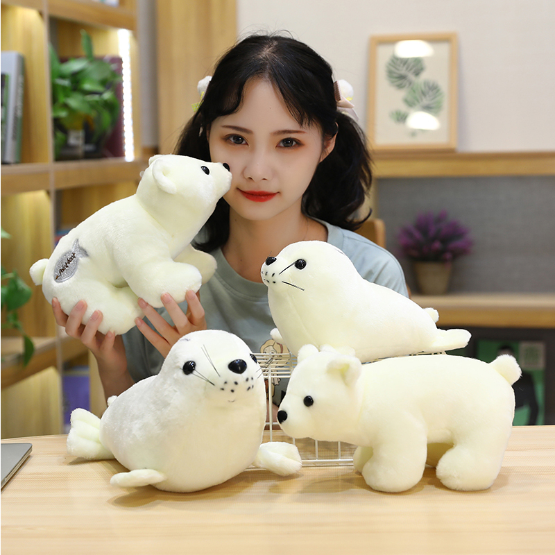 24/28cm lindo mundo marino Animal León marino blanco sellos muñeco de peluche lindo oso Polar Panda juguete de peluche para niños niñas