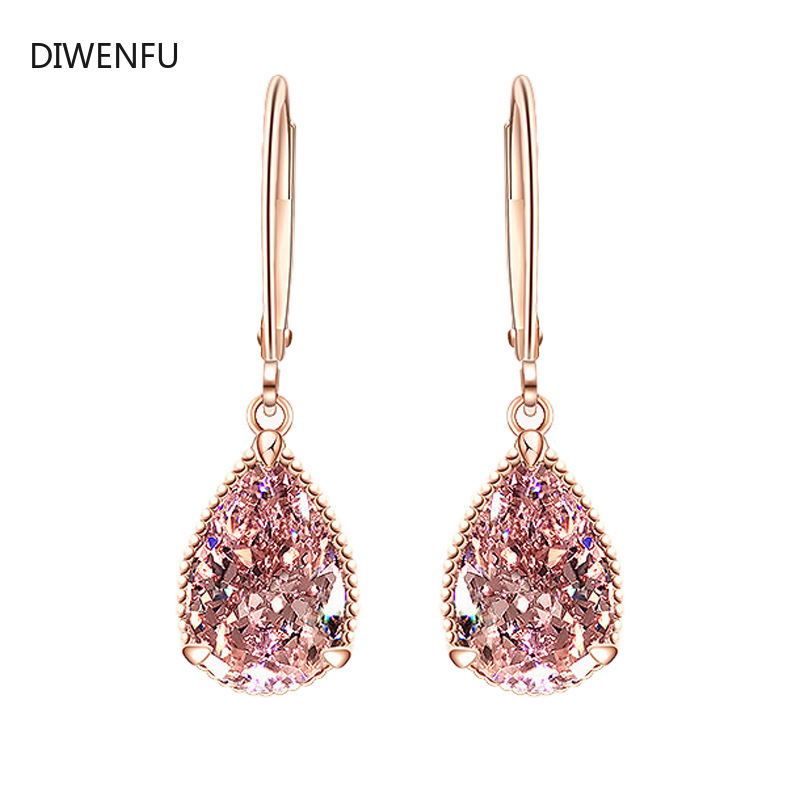 Anting-Anting Drop Kuarsa Merah Muda Alami untuk Wanita 18K Perhiasan Mewah Mode Romantis Emas Mawar Batu Topas Anting-Anting Mewah Bizuteria
