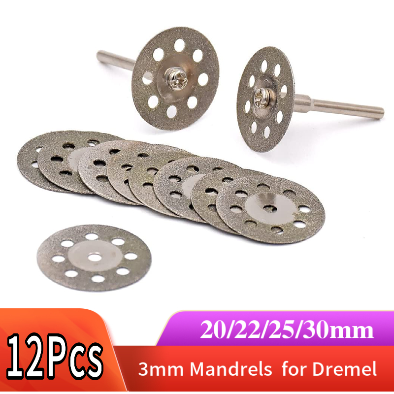 เพชร Saw Blade12 ชิ้น 20-30 มิลลิเมตร 3 มิลลิเมตร Mandrel สําหรับเครื่องมือโรตารี่ Dremel Mini แผ่นตัดหินแก้วกระเบื้องตัดโลหะ