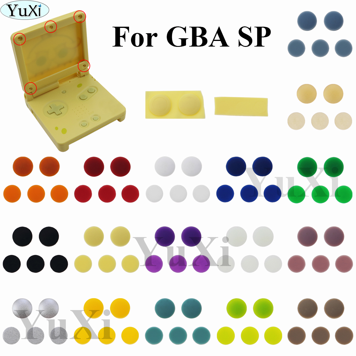 Zestaw YuXi 1 do wymiany śruby GBA SP pokrywa wtyczki ochrona od pyłu gumowa zatyczka do połyskująca gumka obudowy typu Gameboy Advance SP