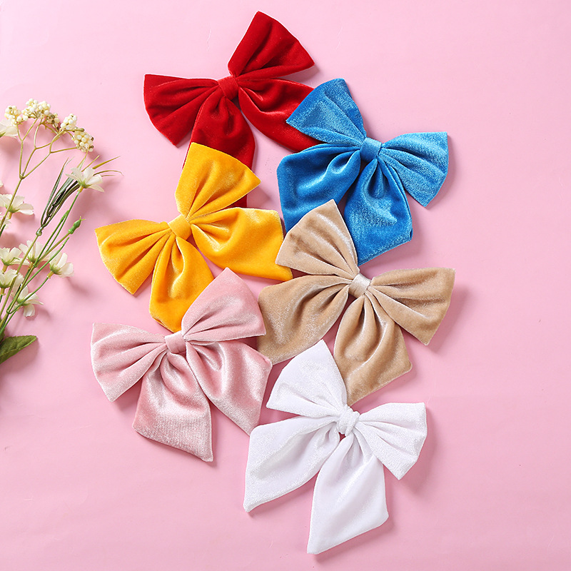 Korean Velvet Bows Hair Clips para crianças, Cute Soft Ribbon Hairpin, Big Bowknot, Party Hairclip para meninas, acessórios para cabelo para crianças, 6"