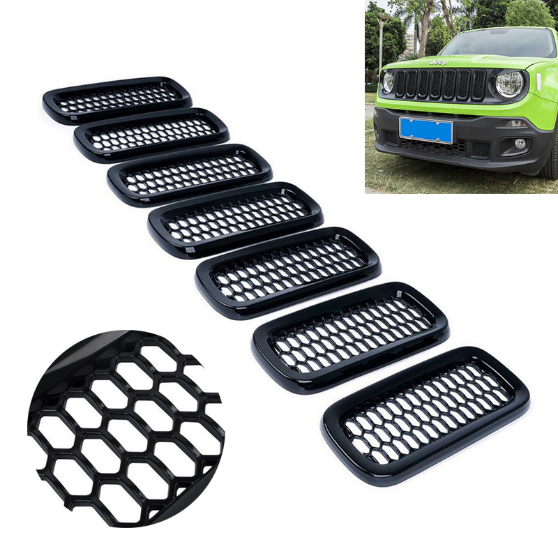 Front Mesh Grill para Jeep Renegade, Insert Cover Trim, 7 peças por conjunto, 2018