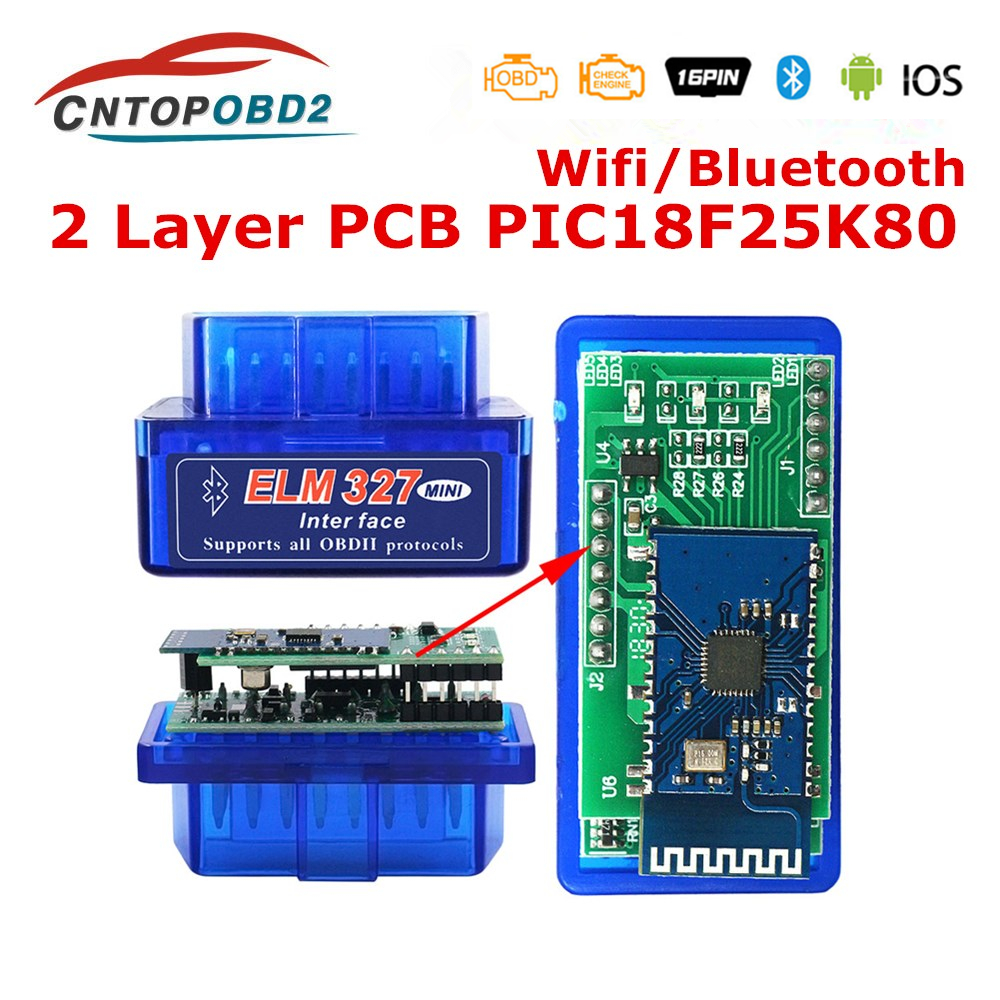 Супер мини ELM327 Bluetooth V1.5 с двойным Pic18f25k80 WIFI ELM 327 V1.5 OBD2 сканер универсальный дизаснотический инструмент Android IOS