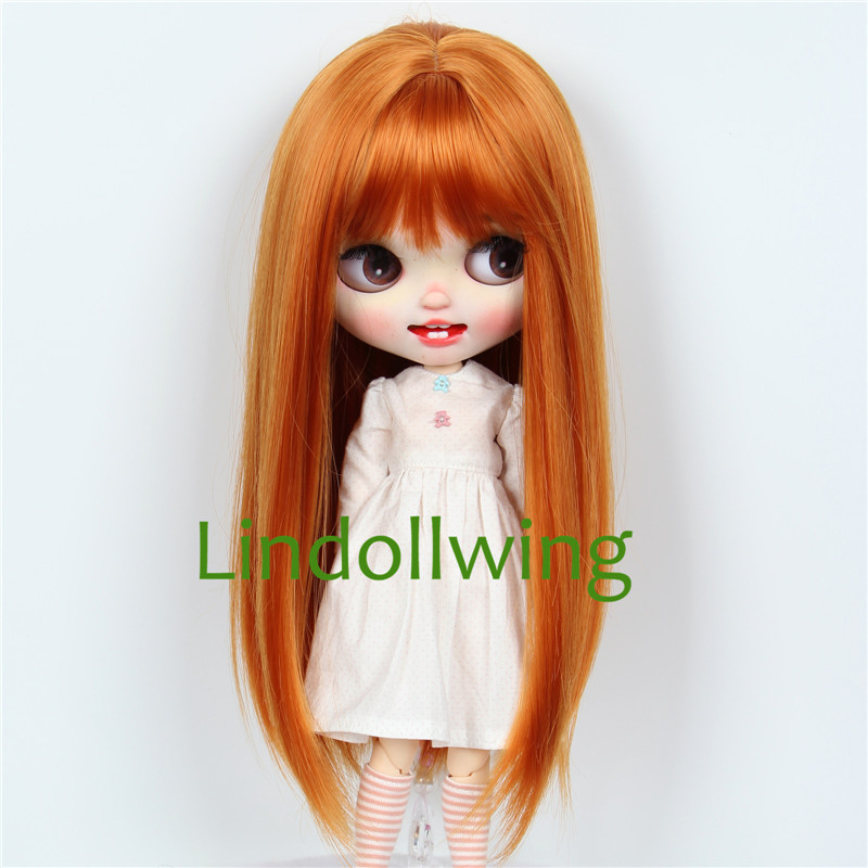 9-10 Inch Blyth Pruik Lange Wortel Oranje Steil Haar