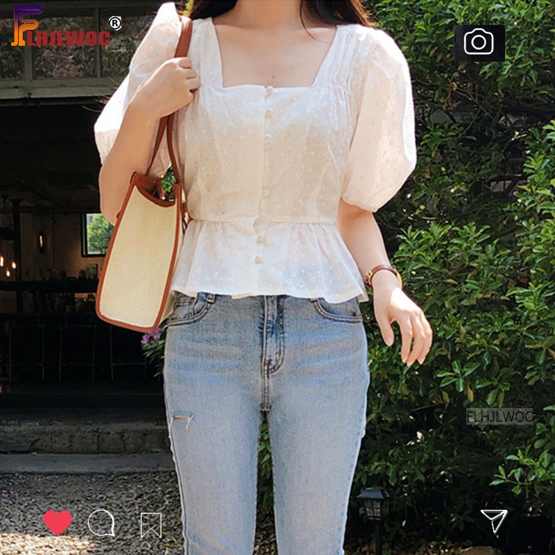 女性のための刺繍が施されたシックなブラウス,キュートでトレンディなトップス,和風,韓国スタイル,スリムウエスト,白いボタン,ヴィンテージ,flhjlwoc