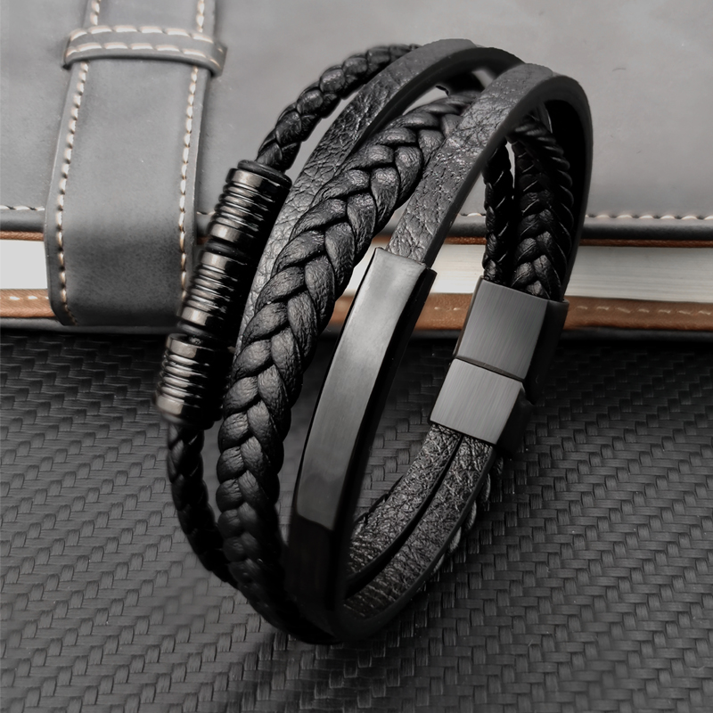 Nieuwe Hot Koop Multi-Layer Rvs Lederen Armband Voor Heren Magnetische Sluiting Armbanden Kantoor Accessoires Sieraden