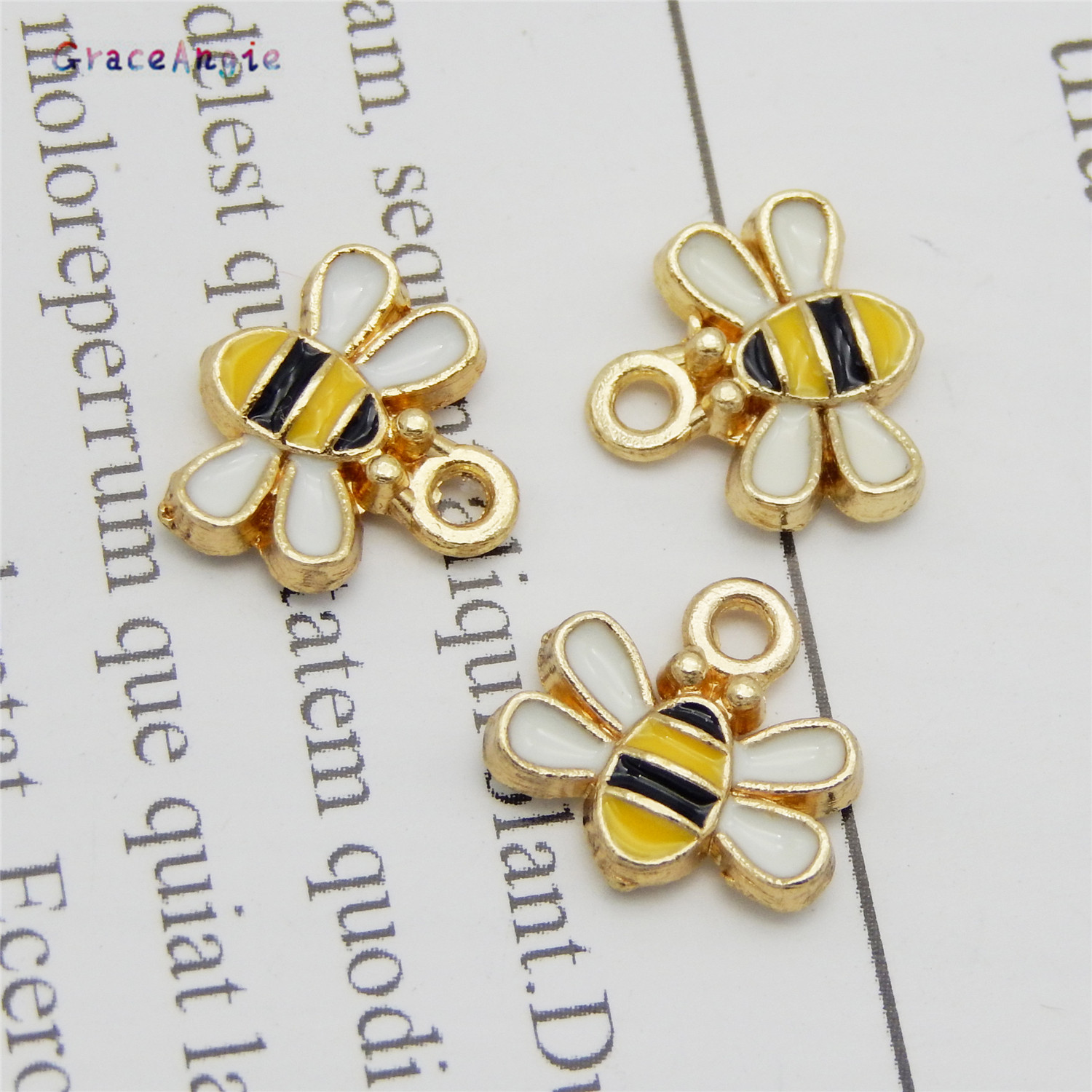 GraceAngie 10 peças pingente de esmalte de abelha pequena para fazer jóias artesanato brinco fofo pingente colar pulseira amuletos 11mm na moda