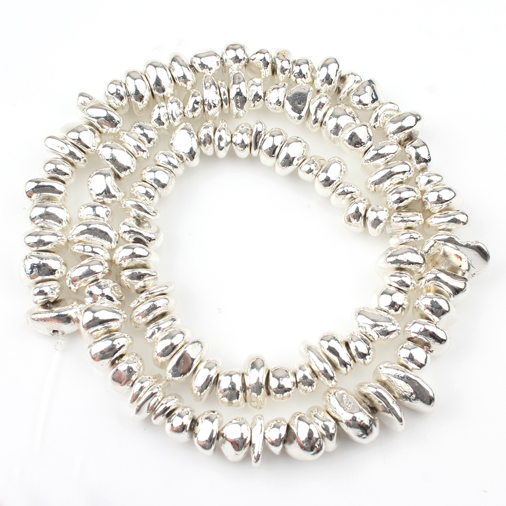 Perles d'Espacement Irrégulières en Hématite Naturelle, Pierres Lisses Plaquées Argent, Gravier, pour Bijoux, Bracelet Perlé, 15 Pouces, DIY