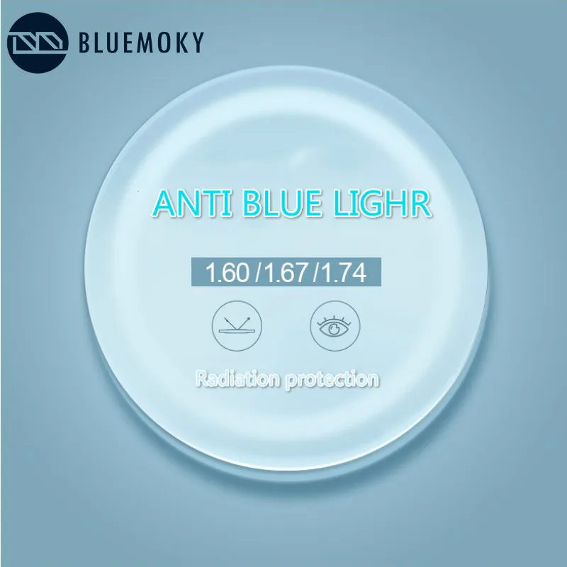 BLUEMOKY Anti Blue Light Blocking Lens CR-39 Resin 1.56 1.61 1.67 Optical Glasses Lens Myopia Hyperopia Thin Prescription Lenses