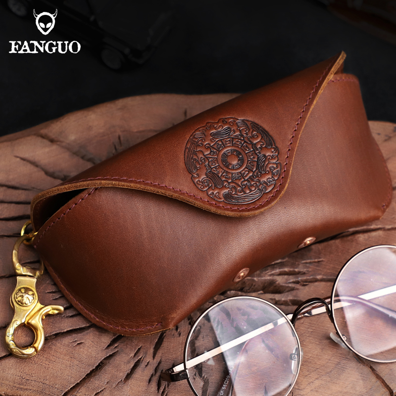 Juste de lunettes de soleil à motif de luxe rétro pour hommes et femmes, boîte souple en cuir véritable, sac de poudres de lunettes faites à la main