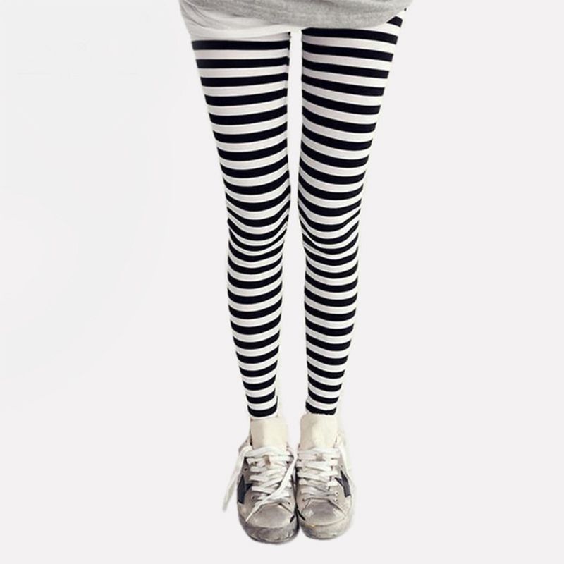 Frauen Knöchel Länge Dünne Leggings Schwarz Weiß Horizontale Gestreifte Hosen Hohe Qualität und Marke Neue