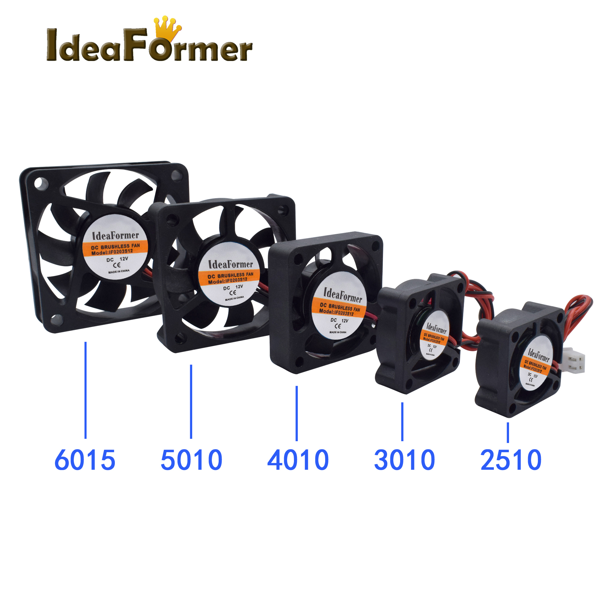Piezas de impresora 3D, ventiladores de refrigeración, ventilador enfriador sin escobillas de 2510/3010/4010/5010/6015mm, CC 5/12/24V con cable Dupont de 2 pines de plástico negro