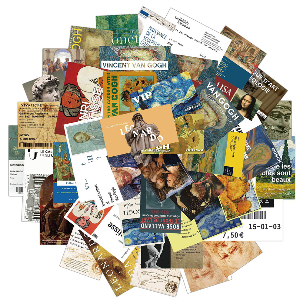 10/30/50PCS Kunst Museum Malerei Ticket Aufkleber DIY Motorrad Reise Gepäck Gitarre Skateboard Klassisches Spielzeug Coole Aufkleber für Kind