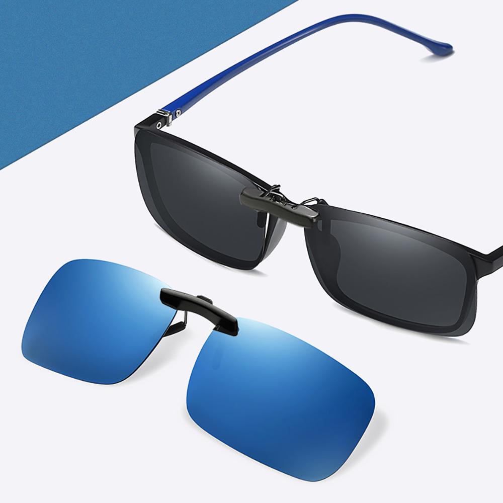 VIVIBEE Clip on Sunglasses Fishing Polarized UV400 Men Square Frame Lens Sun Glasses Women Day and Night Vision Driving Eyewear