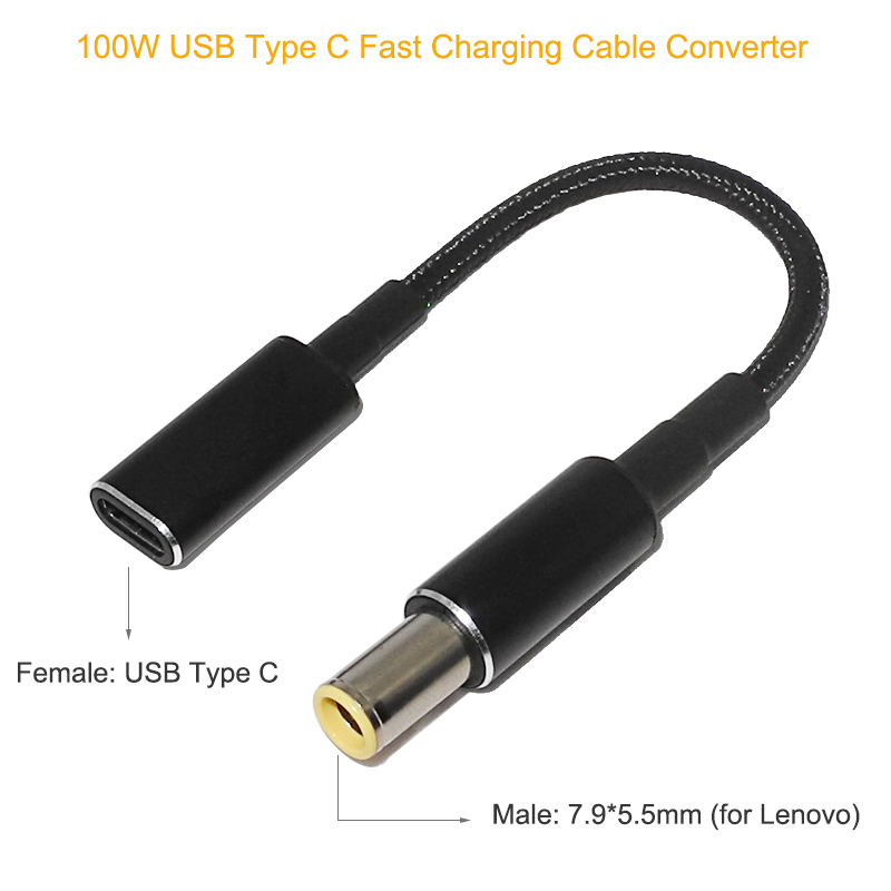 100w usb tipo c pd cabo de carregamento rápido para lenovo thinkpad t61 t60 t420 t430 USB-C para 7.9x5.5mm dc conector adaptador de alimentação
