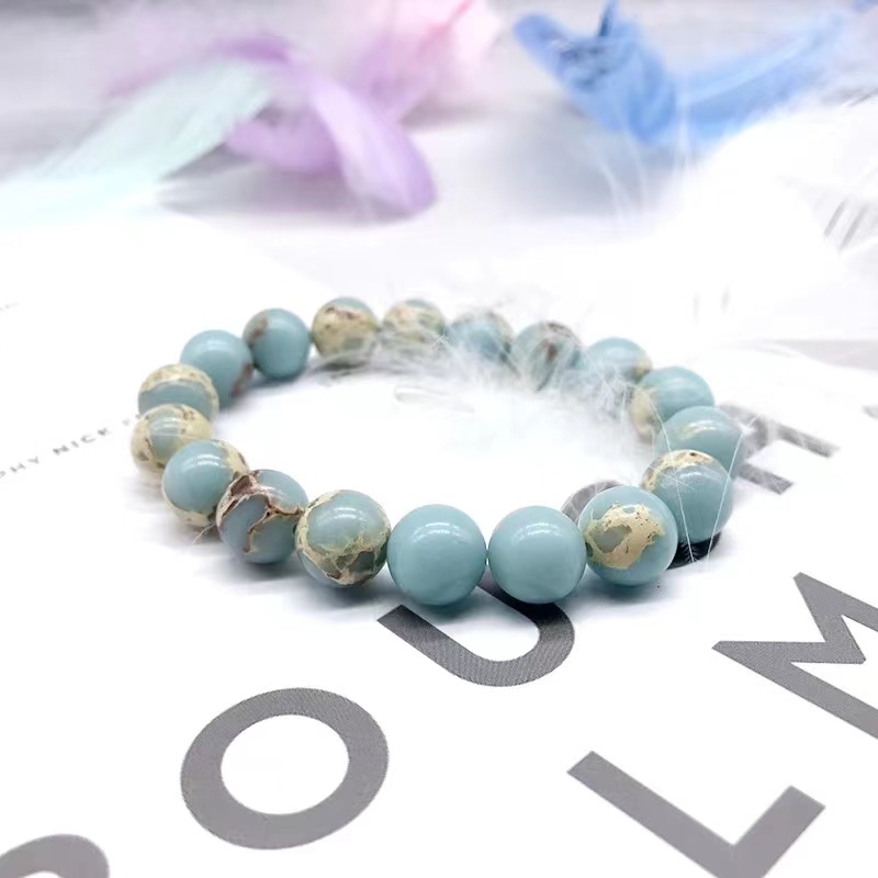Bracelet élastique en pierre naturelle pour femme, bijoux fantaisie, perles rondes, breloques créées, bleu clair