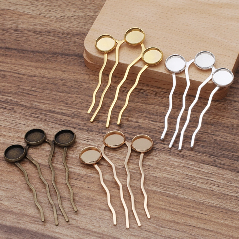 5pcs 12mm 4 Gigi Sisir Rambut Cabochon Rambut Sisir Pengaturan Kosong Dasar Cameo Panel Tray Untuk Membuat Perhiasan perlengkapan