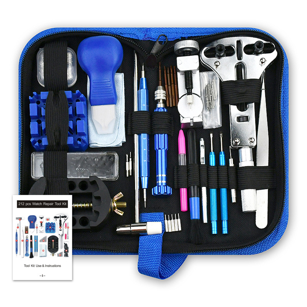 Kit d'outils de réparation d'ouvreur de montre, couteau à levier d'horloge, tournevis, ensemble de marteau à goupille, lien de bande d'horloger, accessoire d'horloger, 212 pièces Watch repair kit