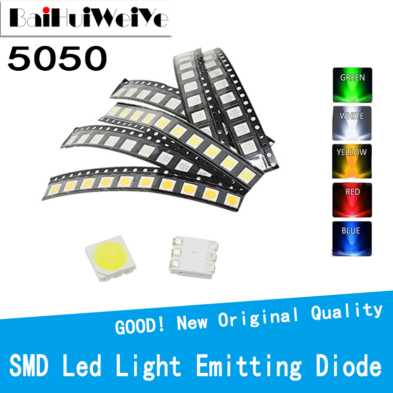100 PCs/uno SMD PLCC-6 5050 Led Ultra Lumineux Blanc Rouge Jaune Vert Bleu Diode Électroluminescente De L'eau Claire LED Lumière Diode