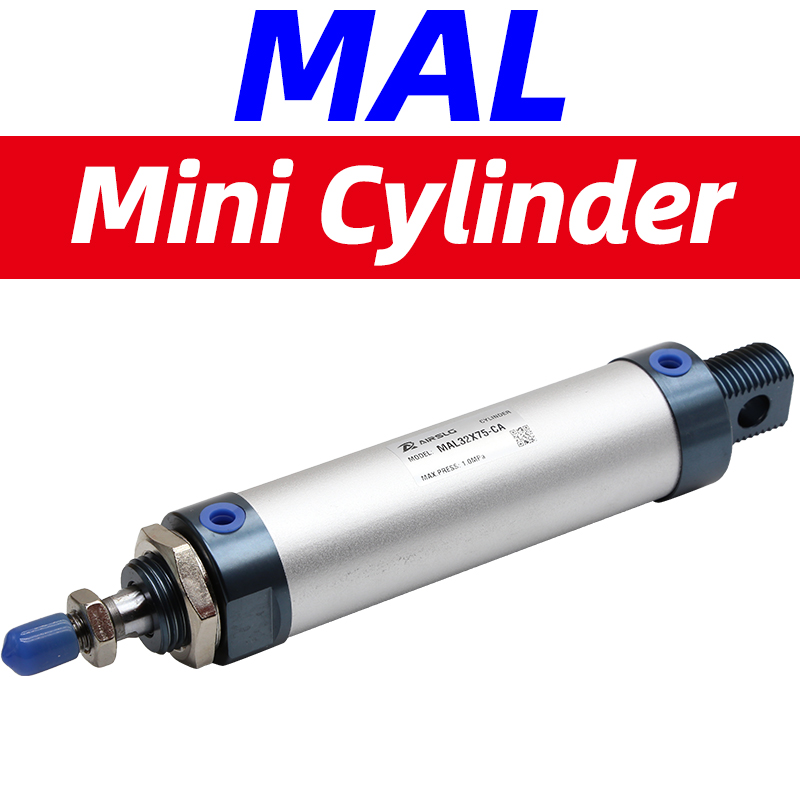 MAL20 25 32 40 Mini Round Cylinder Aluminum Double Acting Pneumatic MAL Series Stroke 25-200CA Compact Air Cylinder