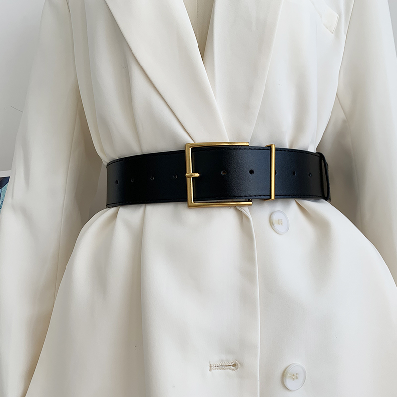 Vrouwen Mode Zwarte Brede Riem Vierkante Pin Gesp Imitatie Leather Taille Riem Decoratieve Jas Jurk Eenvoudige Jurk Tailleband