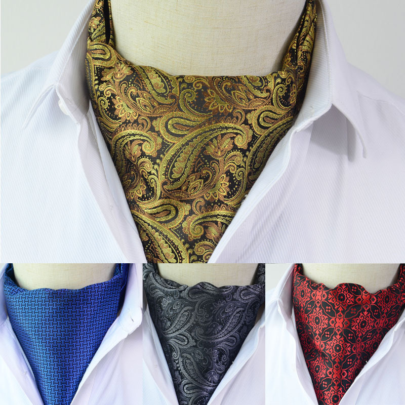 Męski krawat w stylu vintage w kropki, formalny, ascot, brytyjski styl, elegancki, poliester, jedwab, paisley, do garnituru, na ślub.