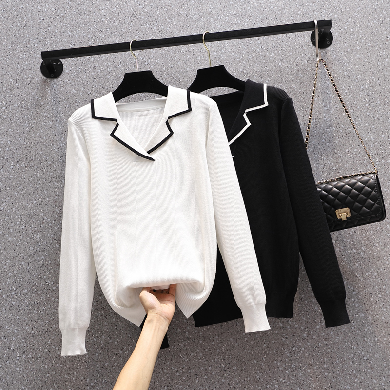 Size 4XL Kraag Streep Gebreide Truien Vrouwen Zachte Stretch Losse Truien Tops Casual Lente Truien Jumper Vrouwelijke