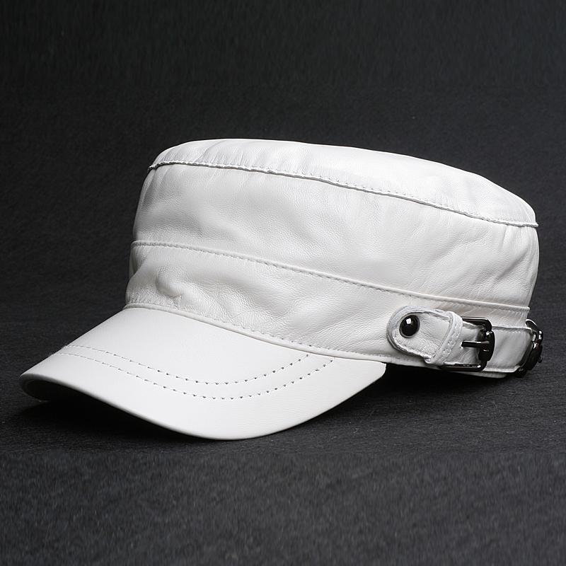 เกาหลี Flat Top ทหารหมวกหนังแท้ติดตั้งหมวกชายหนุ่มบาง Casual Casquette โฮเมอร์