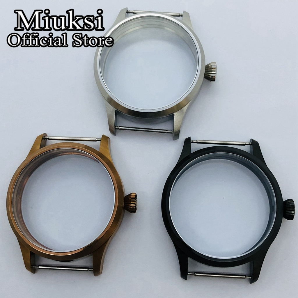 Miuksi 42mm srebrna miedź czarna stalowa koperta zegarka szafirowe szkło pasuje do mechanizmu serii ETA 6497 6498 ST3600 ST3620 ST36