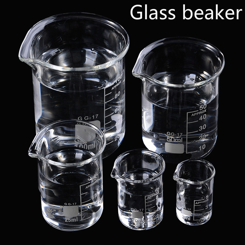 5 unids/set 5/10/25/50/100ml vaso de vidrio taza medidora de laboratorio cristalería para estudio escolar juego de vasos de vidrio de laboratorio