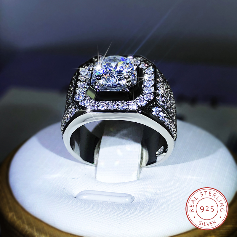 Lusso 925 Sterling Silver Men Coppia AAA Cristallo Zircone Pietra Anello nuziale Brillante Nobile Fidanzamento Anelli di fidanzamento con 9