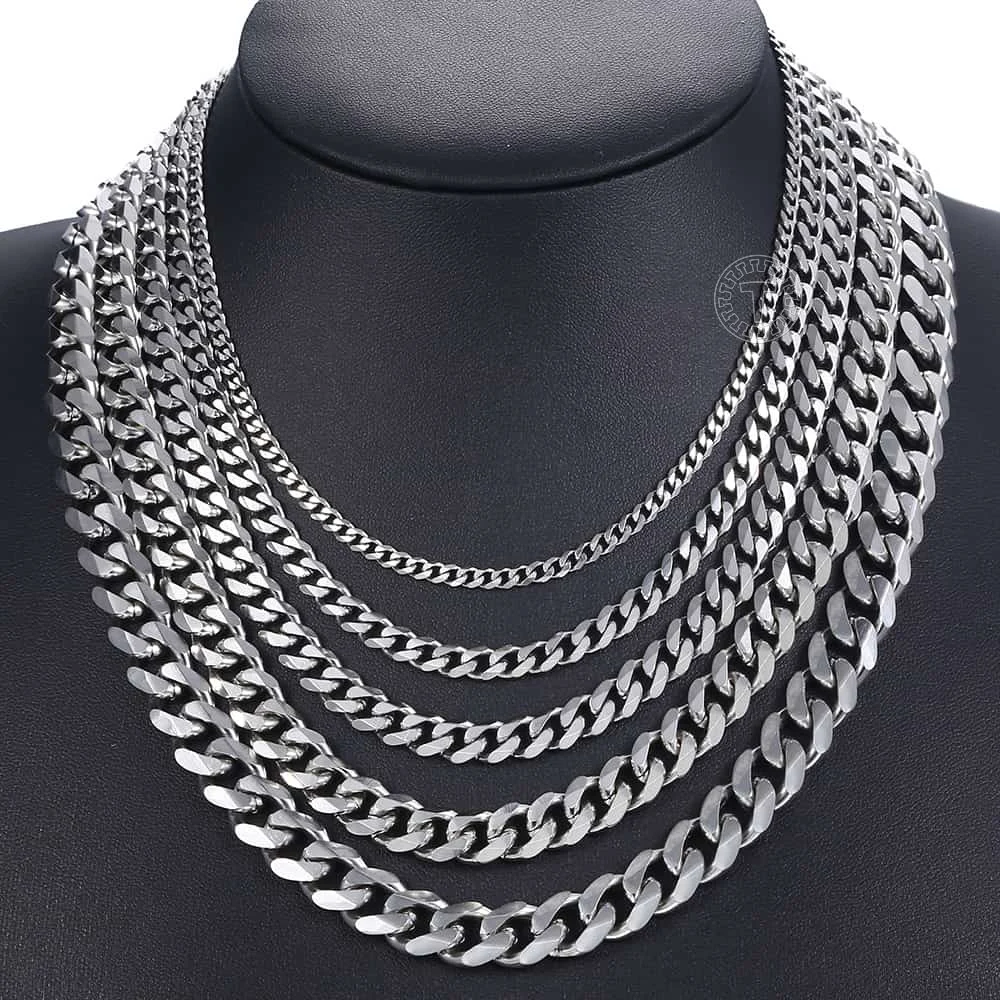 3-11mm łańcuszek męski naszyjnik kolor srebrny łańcuszek ze stali nierdzewnej kubański Link długi łańcuszek dla Unisex mężczyzn Punk Classic Jewelry