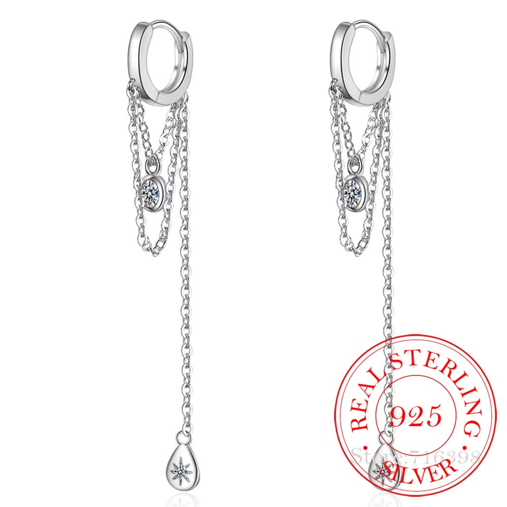 Pendiente de cadena con borlas de Plata de Ley 925, regalo elegante para novia, joyería de plata fina, cadena de gota de agua Cz, bisutería para mujer