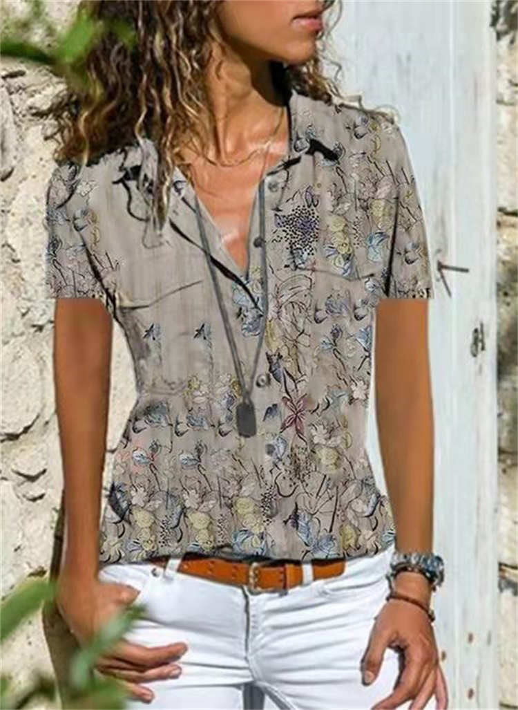 Modisches Hemd für Damen, lässiges Kurzarmhemd für Damen, lockere Bluse