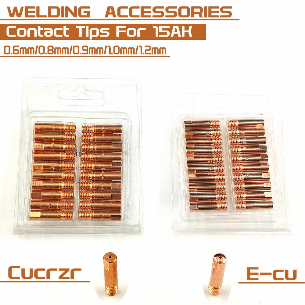 15AK Kontaktieren Spitze CuCrZr/E-cu MIG Taschenlampe/Gun Verbrauchs 0,6 0,8 0,9 1,0 1,2mm M6x25mm schweißen Tipps für MIG MAG Schweißen Fackel