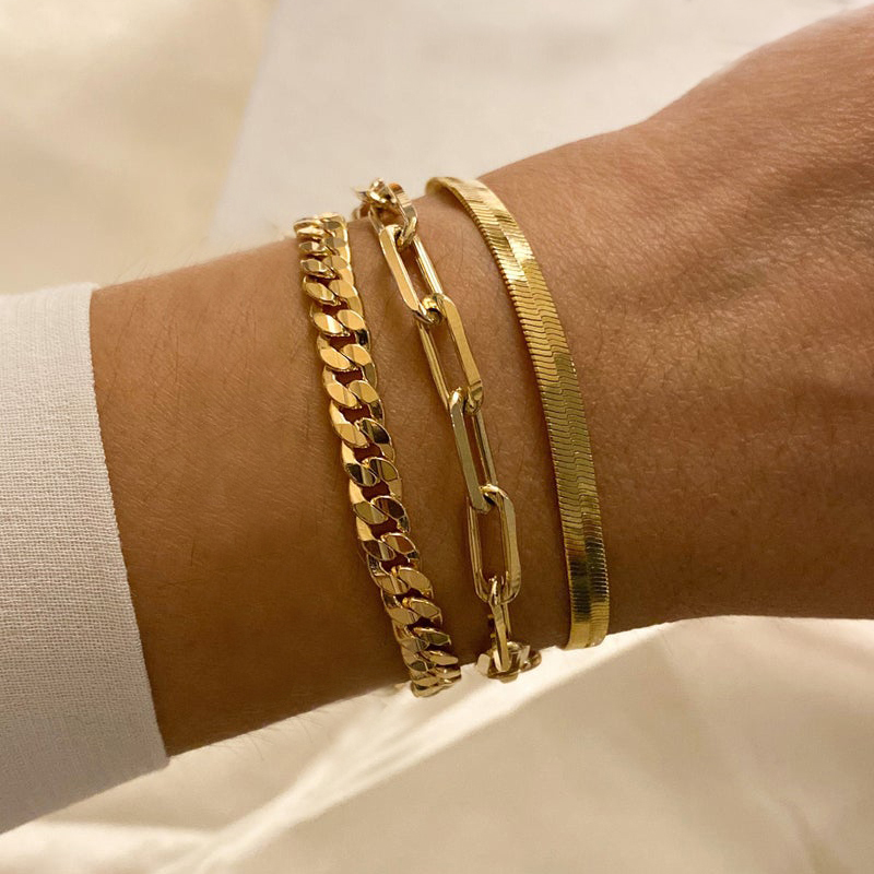Bracelet à chaîne trombone pour femmes, Bracelets à maillons rectangulaires en acier inoxydable de couleur or, bijoux à superposer avec câble pour filles délicates