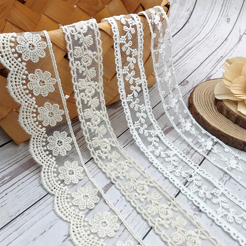 3หลา/Lot เย็บปักถักร้อยสีขาว Beige ด้ายฝ้ายผ้าลูกไม้ Tulle ผ้า Boutique เข็มขัดเด็กชุดกระโปรงอุปกรณ์เสริม