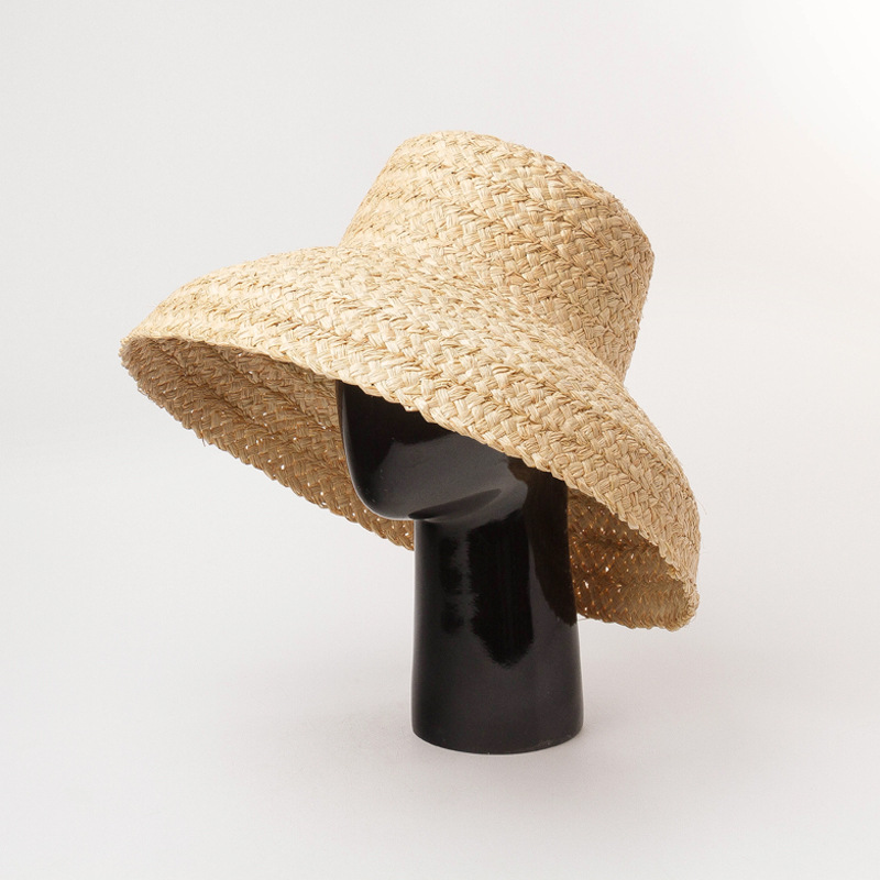 Chapeau en raphia à large bord pour femmes, chapeaux de plage pour vacances, chapeau de paille à dessus plat, chapeau de soleil d'été pour dames, seau UV, vente en gros