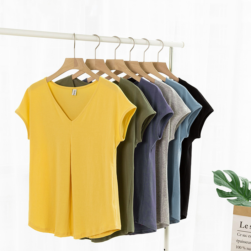 T-shirt da donna in cotone 2026 estivo casual a maniche corte con scollo a V, top streetwear femminile basic oversize, Camisetas
