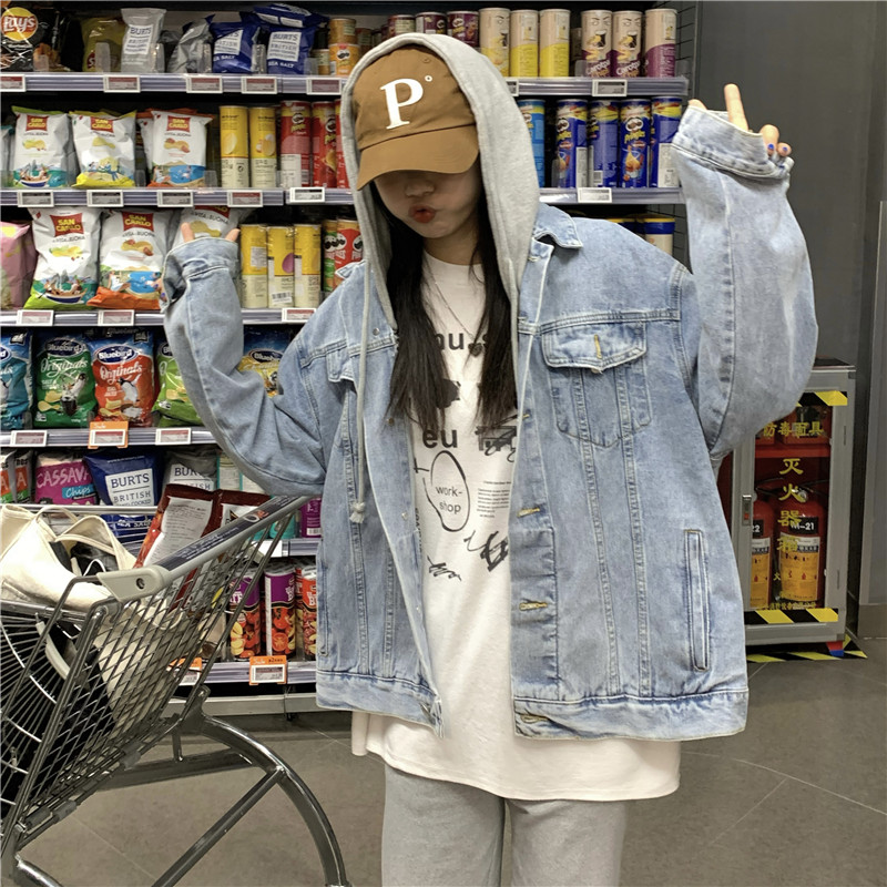 Hooded Jean Jacket Women Korean Style Loose Button Up Denim Coats Autumn 2025 New Fashion Oversized Jacket Female