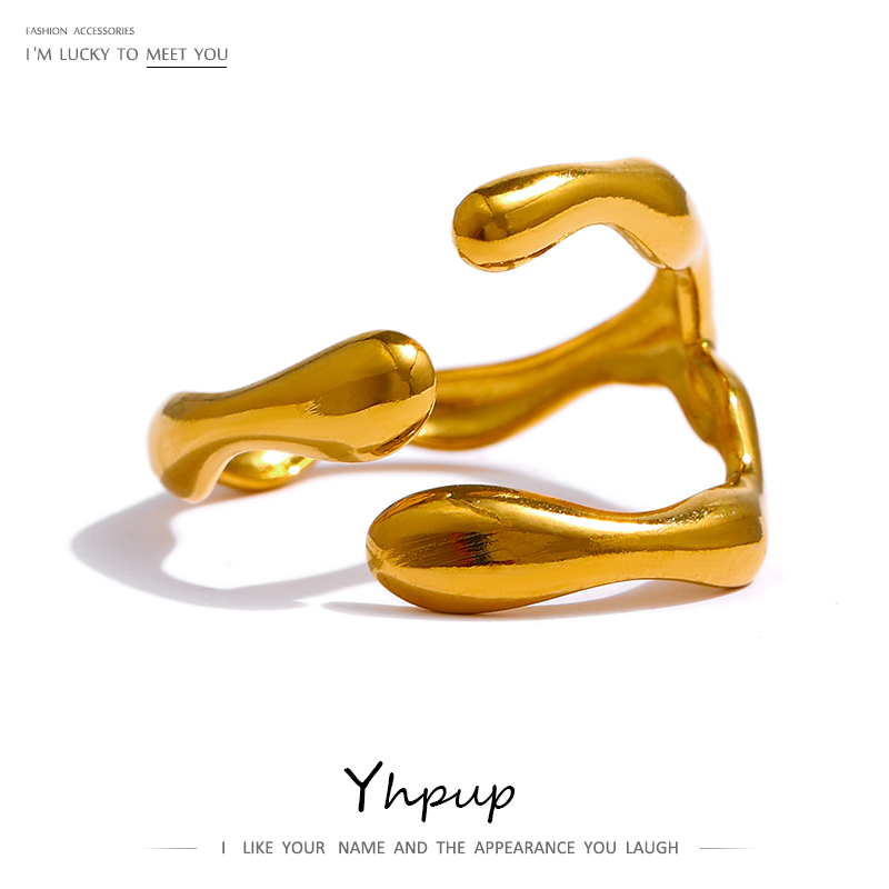 Yhpup – bague en acier inoxydable 316L, nouveau Design métallique plaqué PVD 18 K, bijoux tendance, bague d'ouverture, cadeau