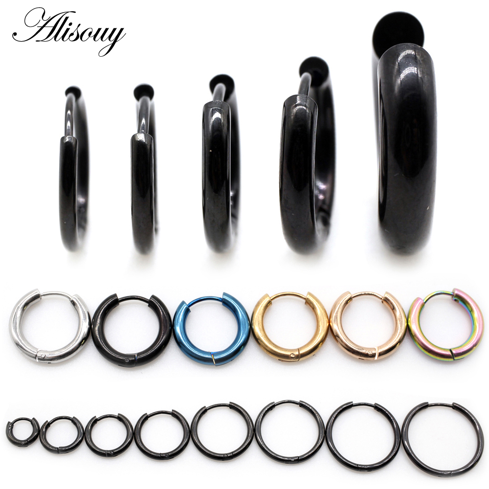 Alisouy 2 pezzi in acciaio inossidabile 1.6/2/2.5/3/5mm di spessore donna uomo cerchio clip orecchini a cerchio rotondi orecchio elica punk gioielli penetranti