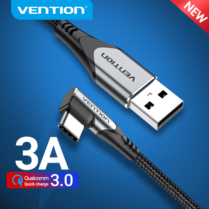 Ventie USB Type C-kabel 90 graden 3A snellader datasnoer voor Samsung S8 S9 mobiele haakse telefoon opladen USB C-kabel