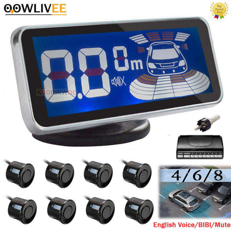 OOWLIVEE-pantalla LCD frontal para coche, sensores de estacionamiento, Detector de Radar de voz/pitido, zumbador, parachoques trasero, autobús, 4/6/8