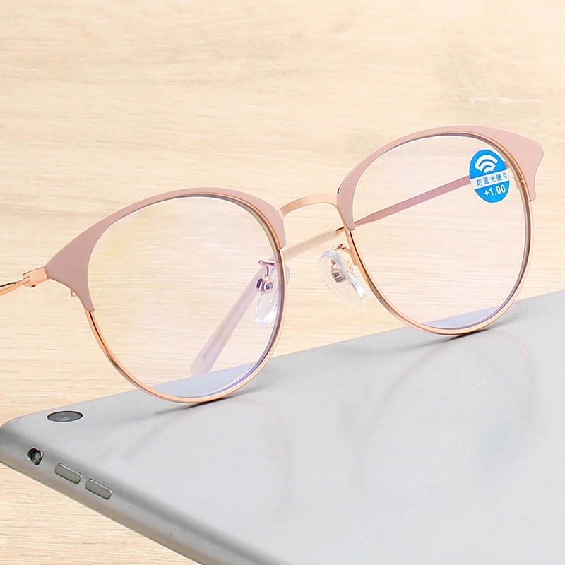 + 1.0,+ 1.5,+ 2.0,+ 2.5 do + 4.0 okrągłe Retro różowe okulary do czytania blokujące niebieskie światło Presbyopic Ultralight wysokiej jakości okulary