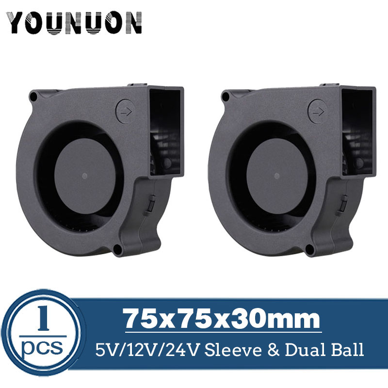 DC 5V 12V 24V 75mm x 30mm odśrodkowy wentylator dmuchawy 7530 7.5cm podwójna piłka Turbo wentylator chłodnicy 75mm oczyszczacz wentylator radiatora