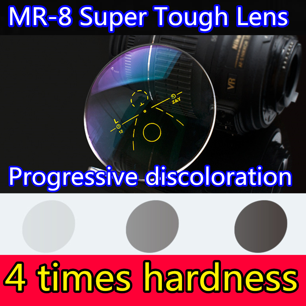 MR8 lentilles progressives décoloration lentille photochromique 4 fois dureté asphérique Prescription lunettes de soleil 1.56 1.61 1.67 1.74