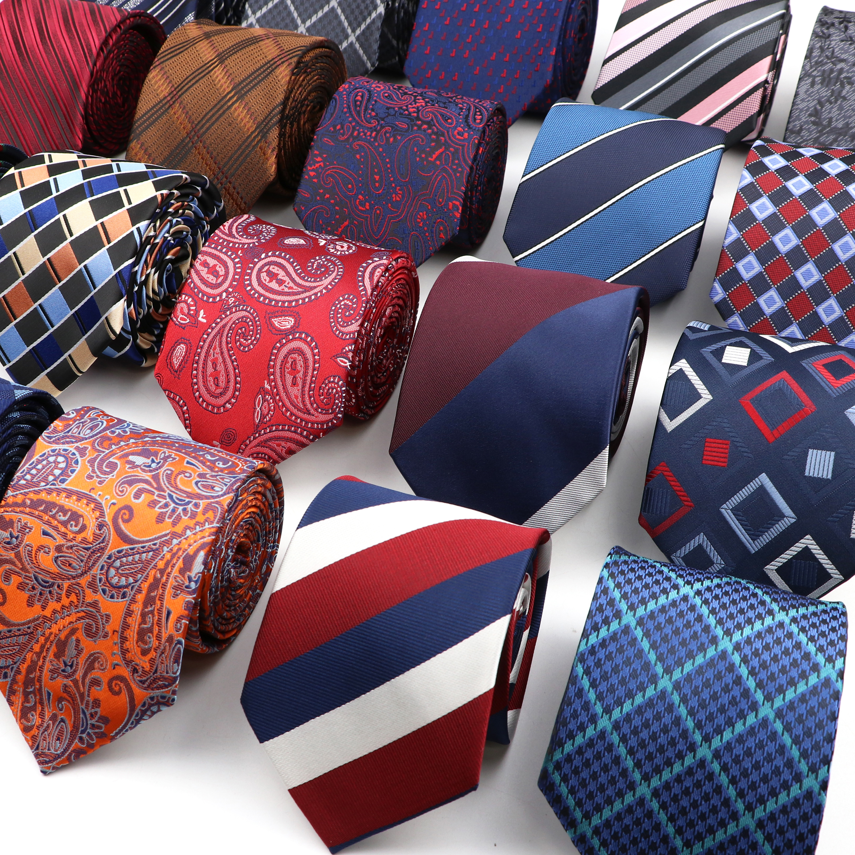 Gravata clássica masculina de luxo, 8cm, listrada, paisley, xadrez, jacquard, para negócios, casamento, baile, acessório de uso diário